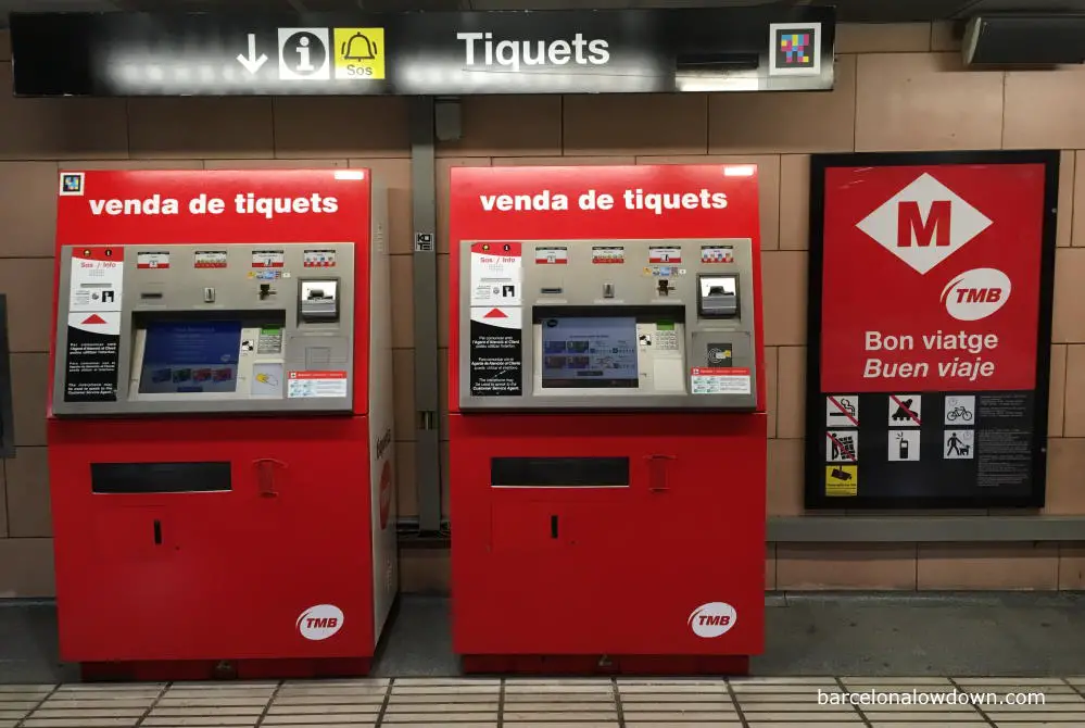 Red ticket vending machines in Barcelona metro