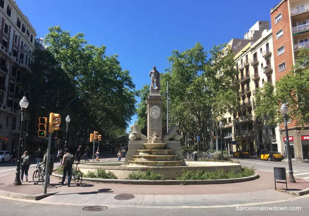 View of Passeig de Sant Joan and the Hercules fountain in Barcelona