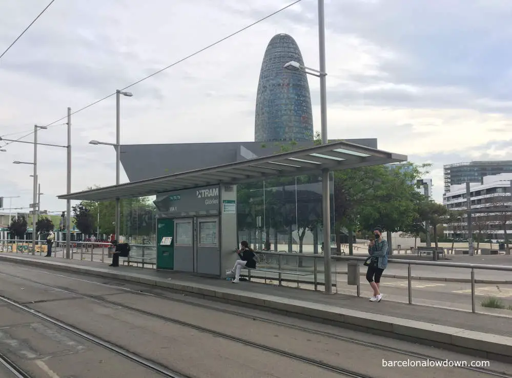 A tram station near the Agbar Tower in Barcelona, Spain