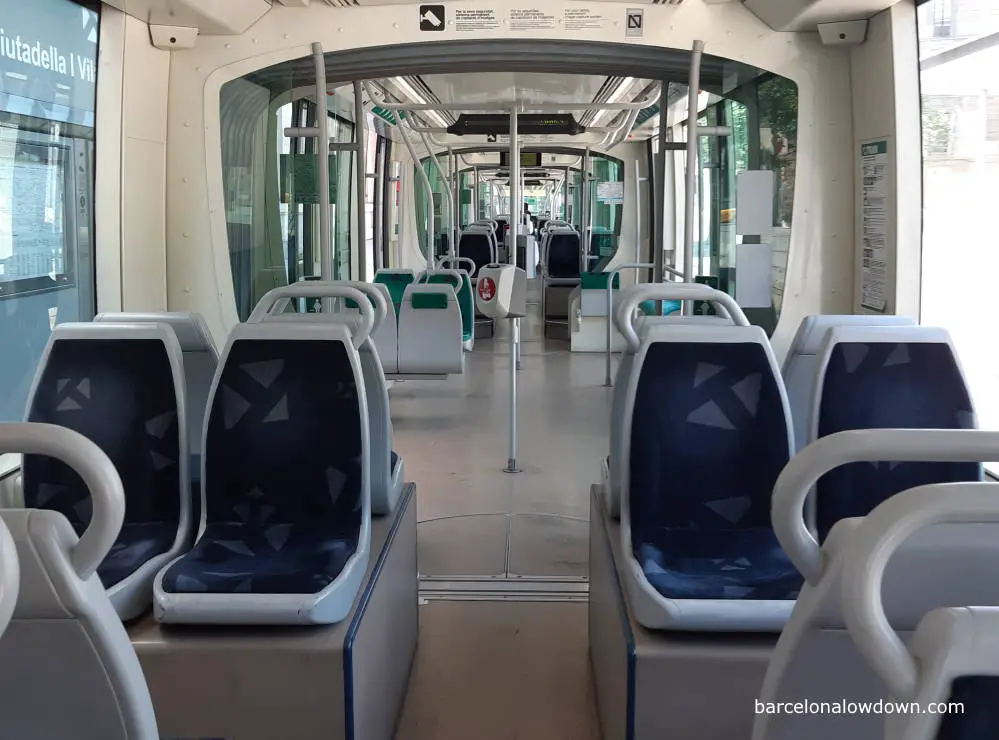 the interior of one of Barcelona's trams