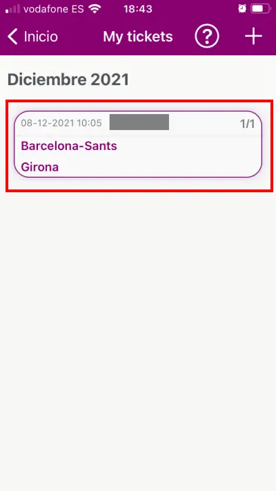 You can find your Spanish train tickets in this section of the app (My Tickets)