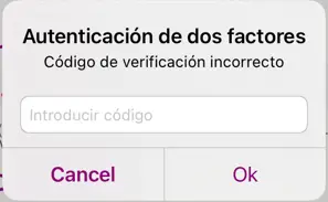 two factor authentication window on the RENFE ticket app