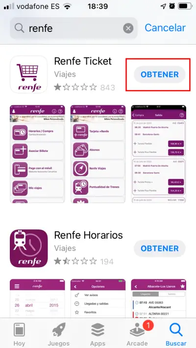 This is where you can download the RENFE Ticket app