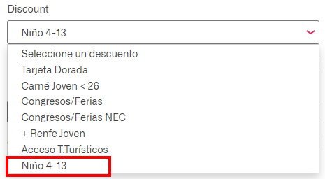 How to select a child fare on the renfe website