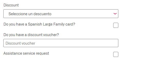 boxes where you can select a discount on the RENFE website