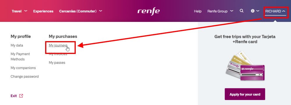 How to change to the My Journeys screen on the RENFE website