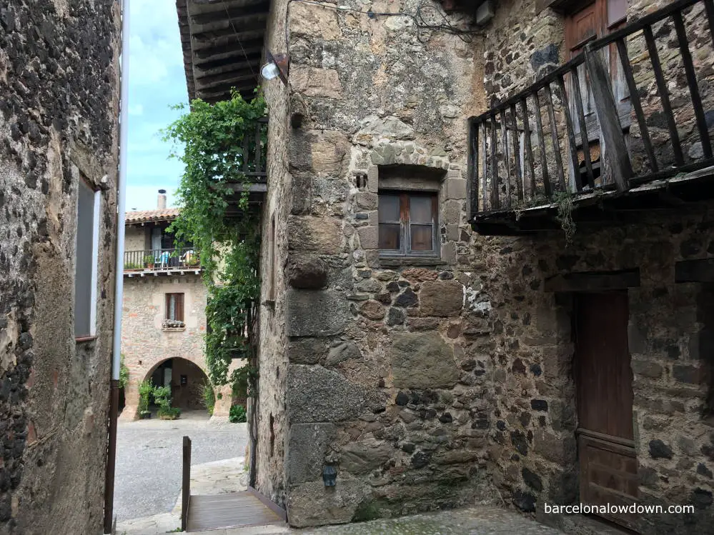 Narrow cobbled streets in Santa Pau, near Olot Spain