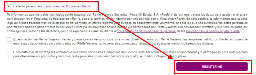 The terms and conditions of the RENFE website (Spanish only)