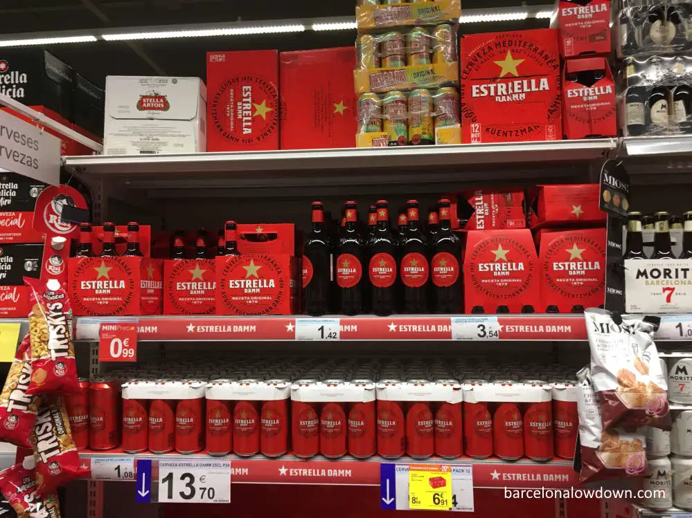 cans of beer in a Barcelona supermarket