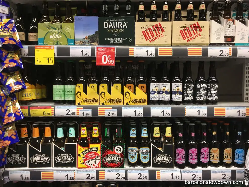 Bottles of craft beer in a Barcelona supermarket