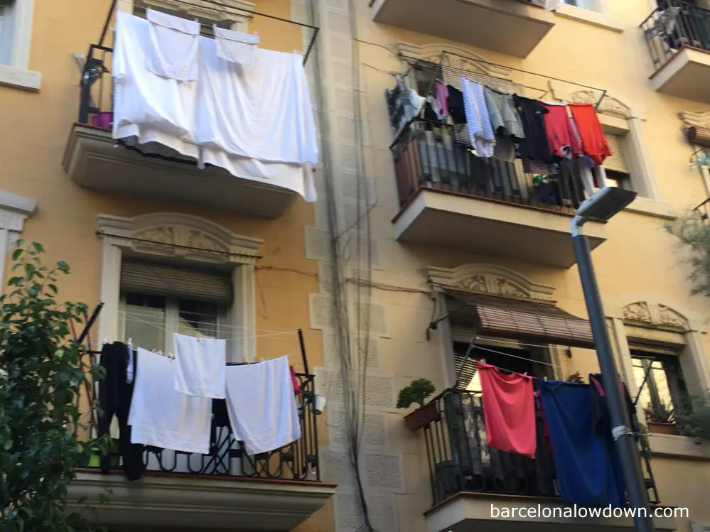 Laundry hung from balconies in Barcelona's fisherman's neighbourhood, La Barceloneta