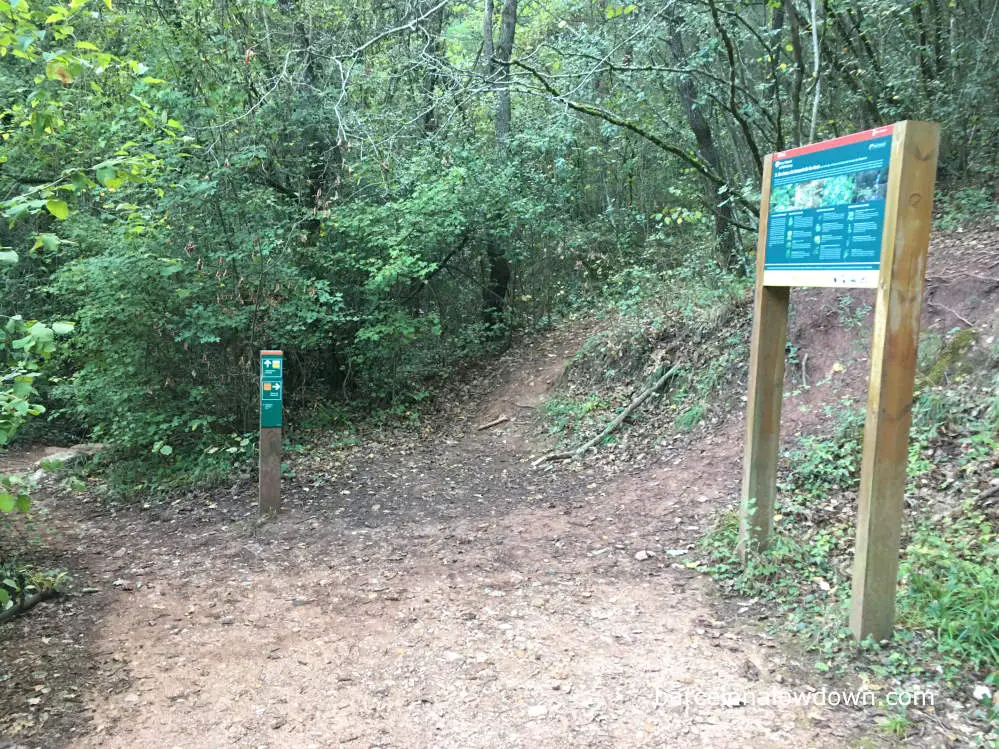 Signs on the PRC-200 hiking trail near Barcelona