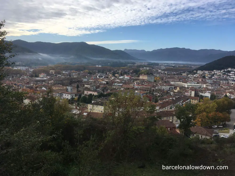 Panoramic view of Olot from the peak of the Montsacopa volcano, Spain