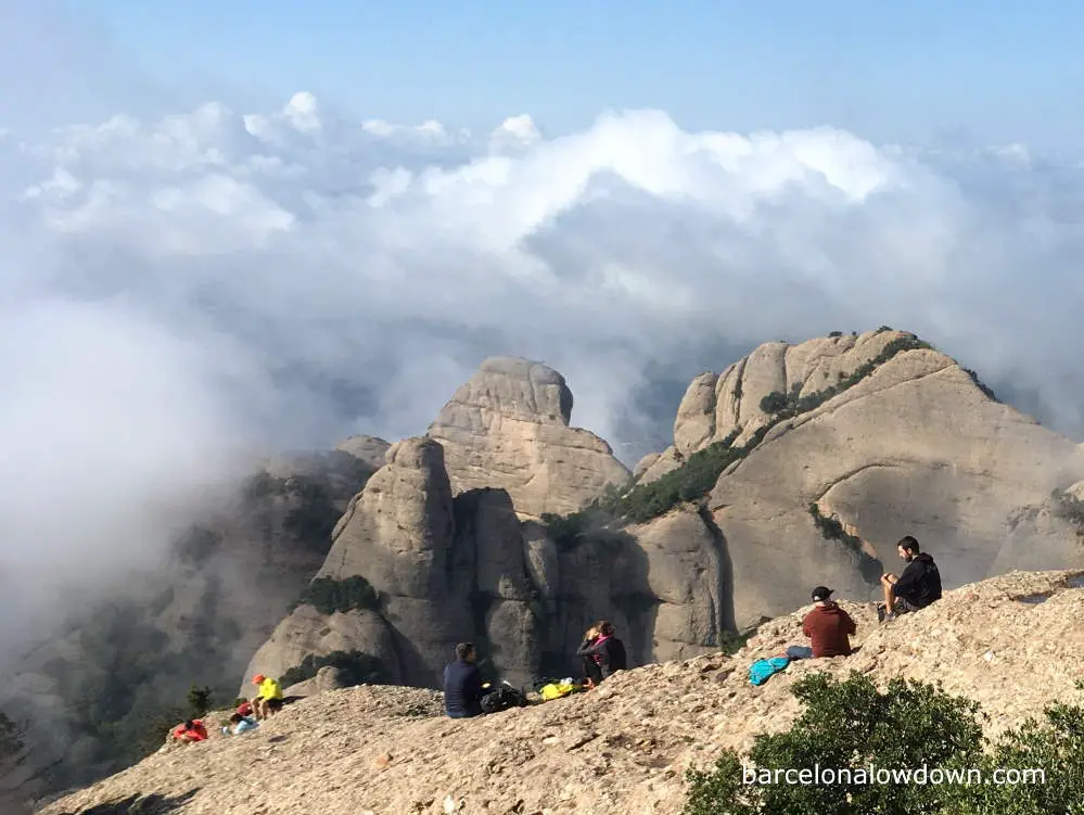 Hikers taking a break on Montserrat near Barcelona