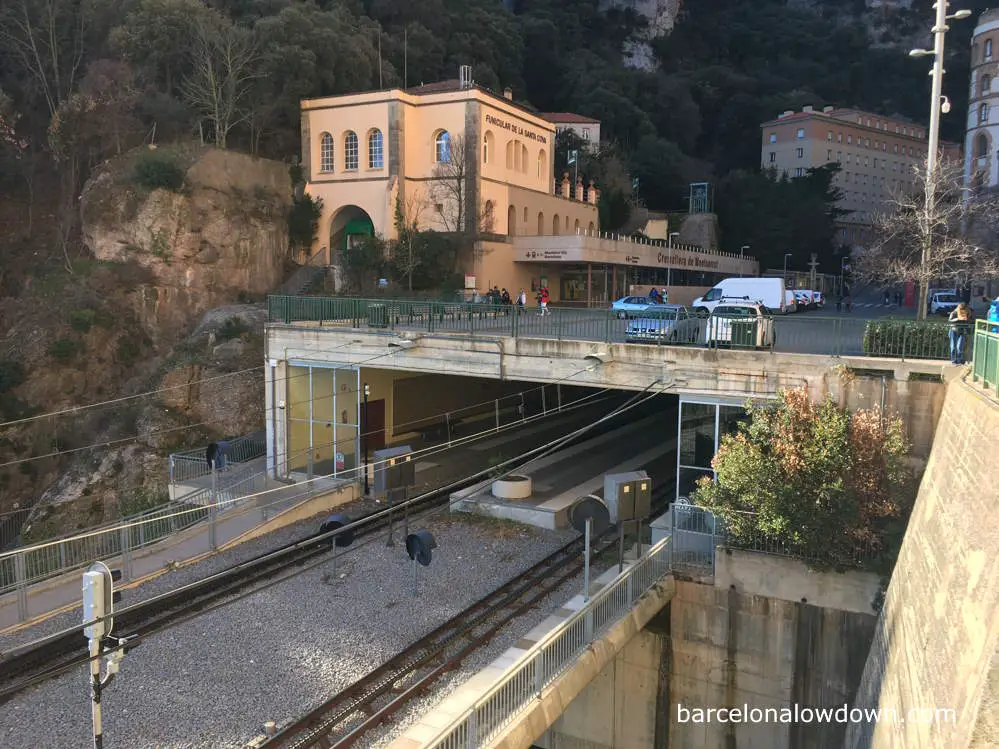 The rack railway and Santa Cova funicular stations at Montserrat, Spain