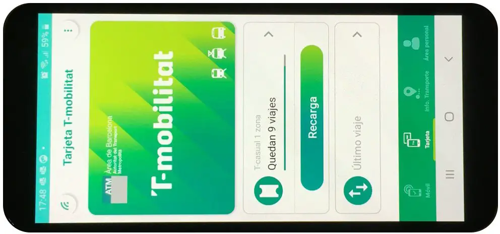 An android phone with the T-mobilitat app installed