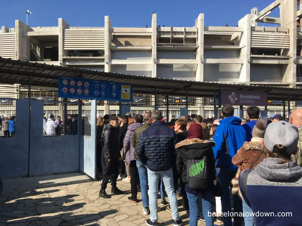 Football fans lining up outside the Camp Nou stadium in Barcelona