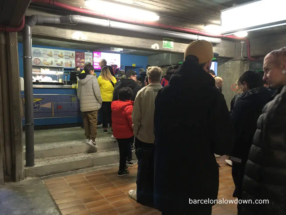 A refreshment stand selling fast food inside the Camp Nou stadium, Barcelona