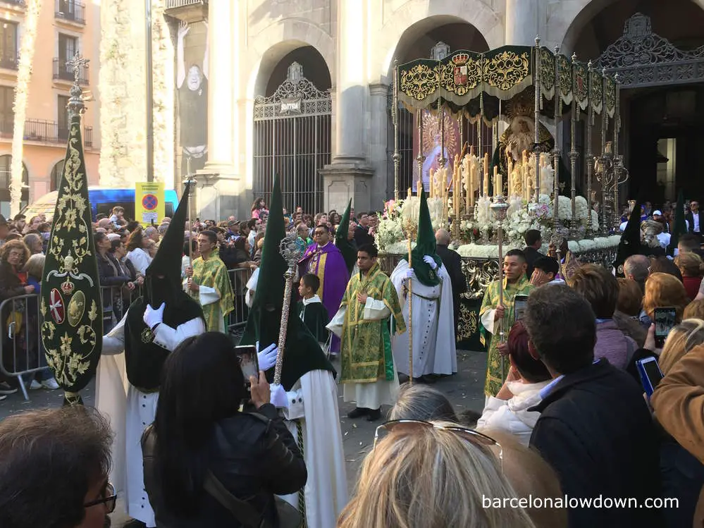 A catholic procession with hoods in Barcelona