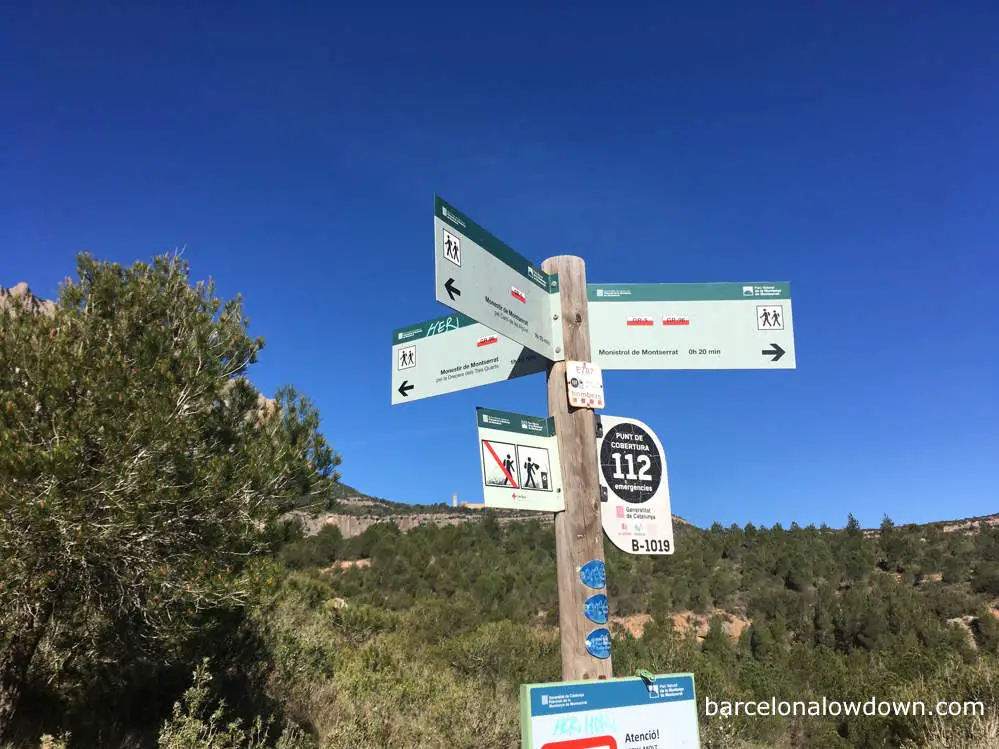 Sign showing the walking route to Montserrat