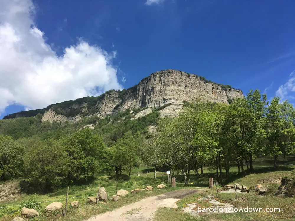 Towering stone cliffs near Olot, Spain