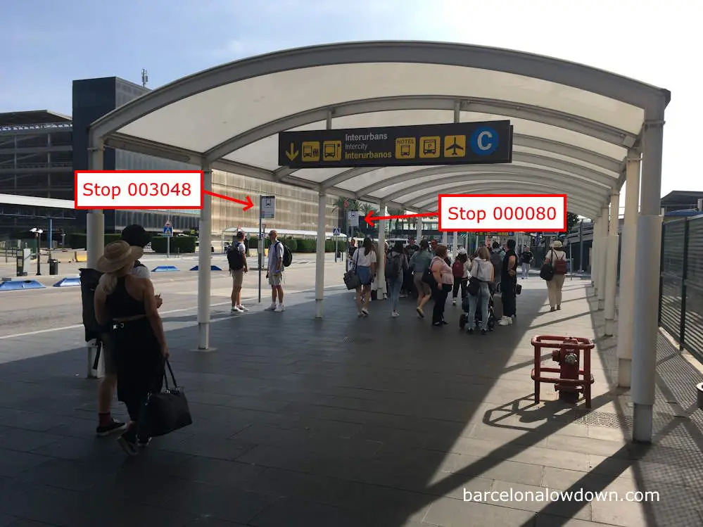 The bus stops where bus number 46 stops at barcelona airport terminal 2