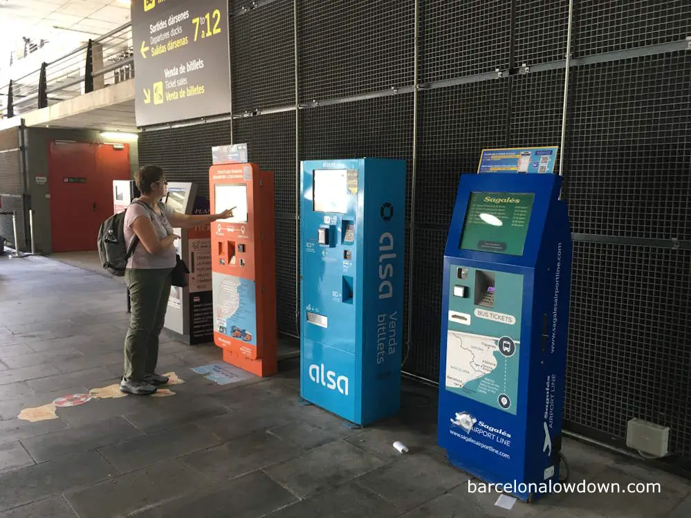 Machines selling intercity bus and coach tickets at Barcelona Airport Terminal T1