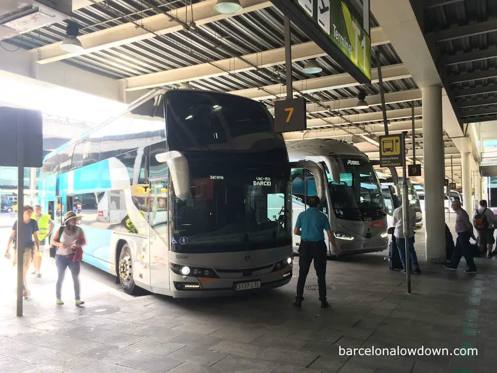 Intercity coaches at Barcelona airport terminal 1 bus station