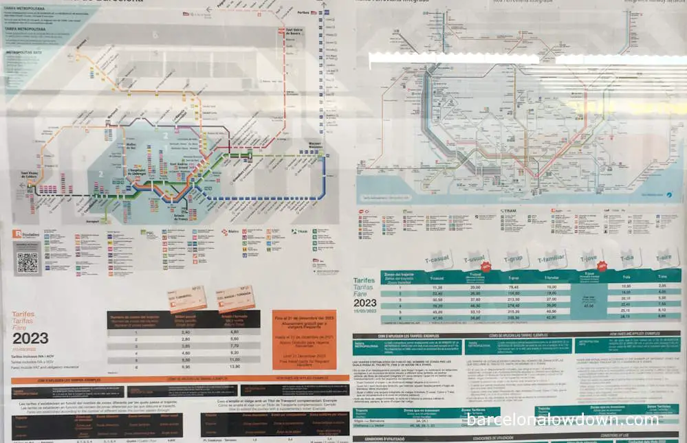 Photo of the train and metro zone maps of Barcelona shown side by side