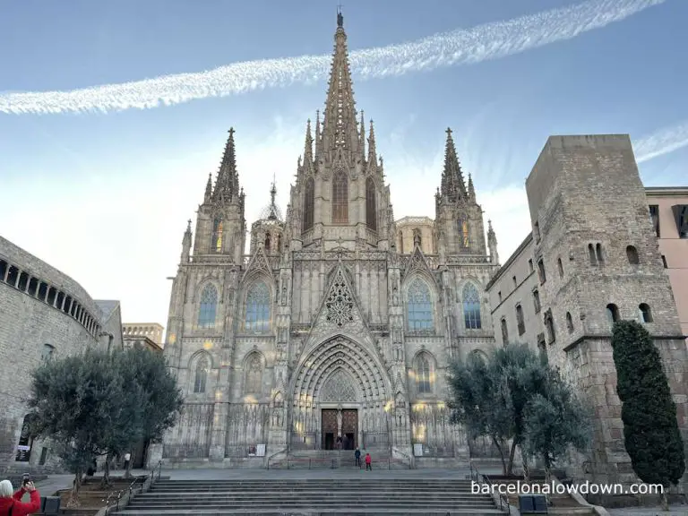The gothic revival style façade of Barcelona Cathedral