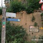 Signs indicating the way on the Camino de Santiago in Barcelona