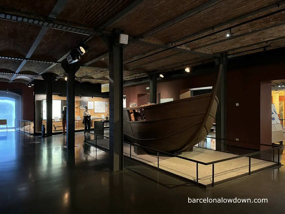 A replica of a boat in the Museum of Catalan History