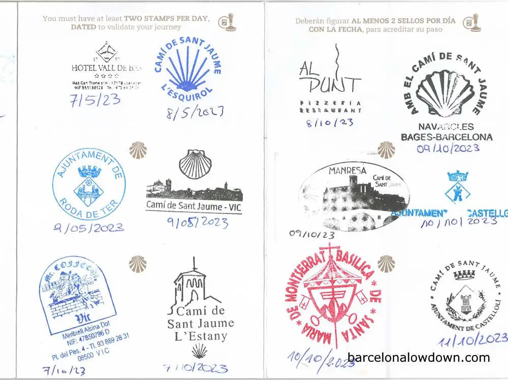 Stamps on a Credencial de Peregrino or Pilgrim's Passport
