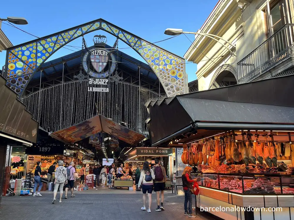 The main entrance to the Boqueria food market in Barcelona