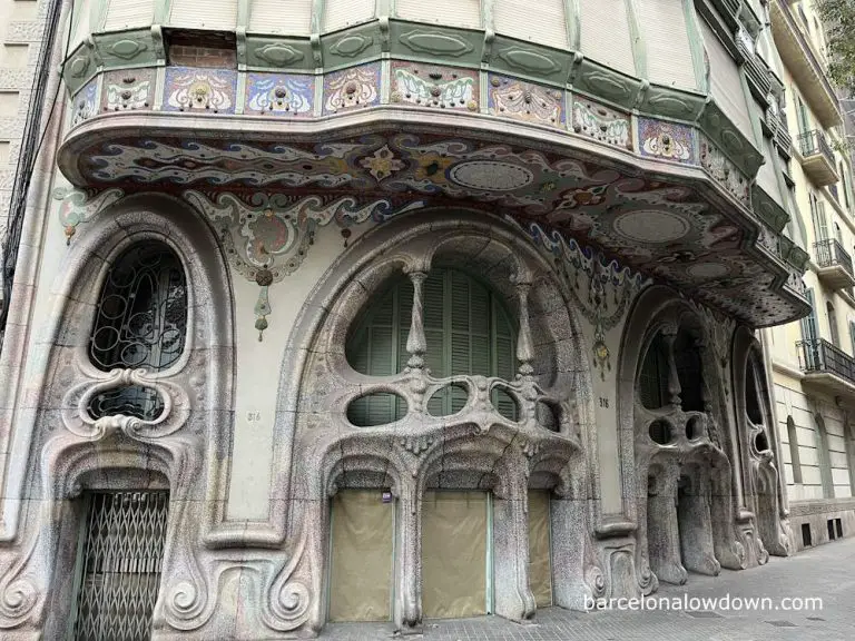 The more whimsical rear façade of Casa Comalat on Carrer de Còrsega, Barcelona